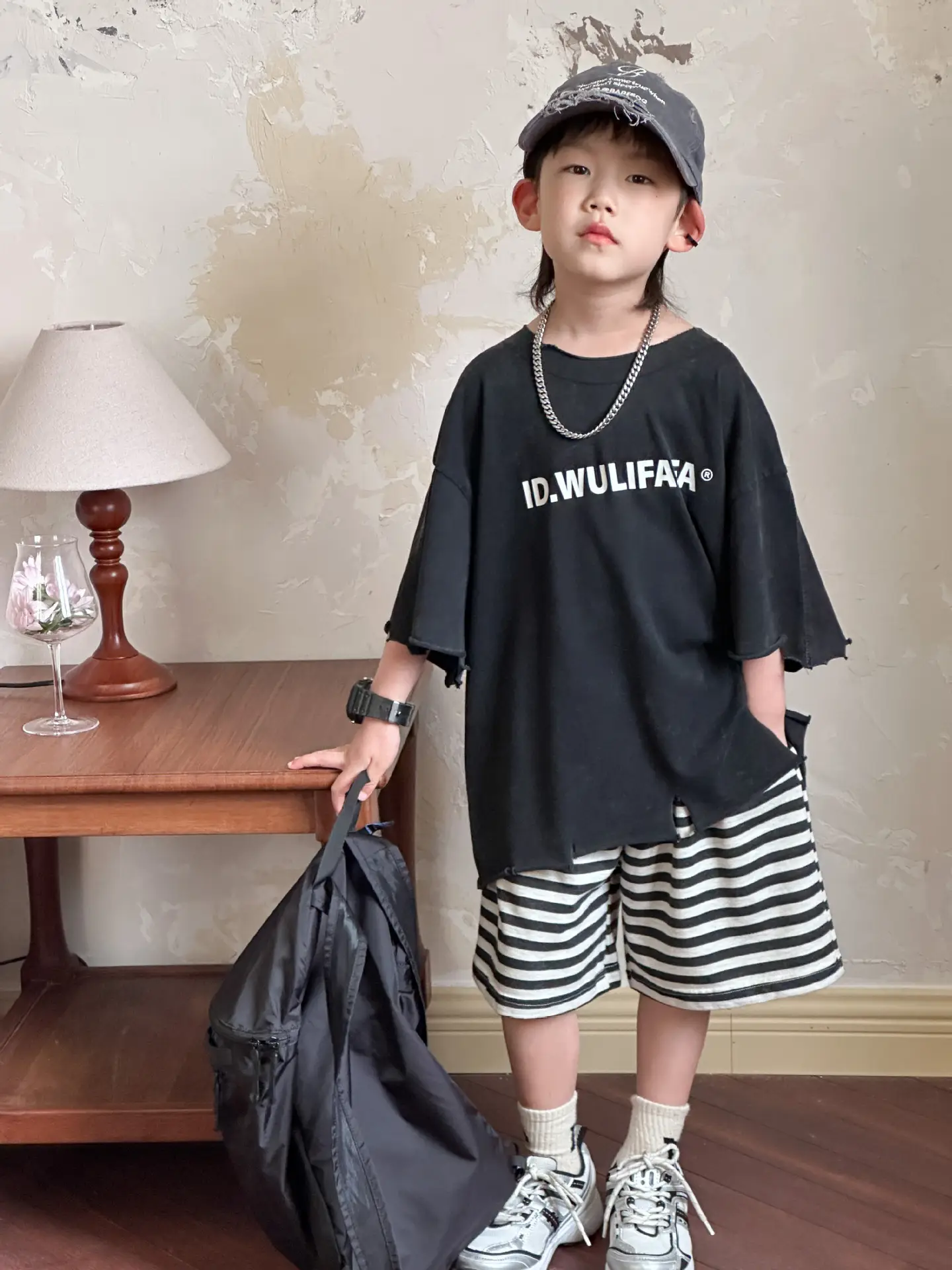 Pink Asymmetrical Kids T-Shirt with Cap & Shorts — feature 3