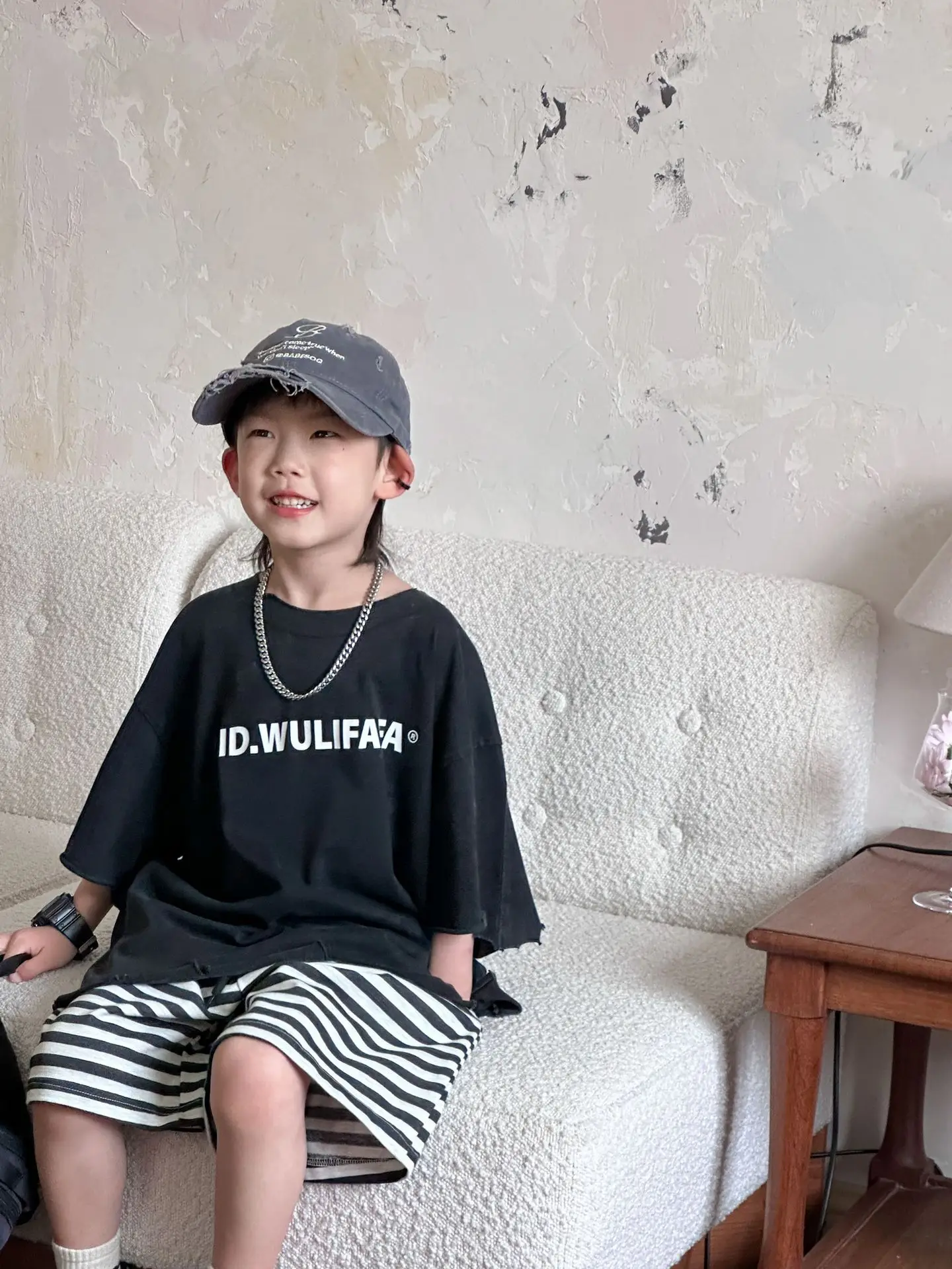 Pink Asymmetrical Kids T-Shirt with Cap & Shorts — feature 30