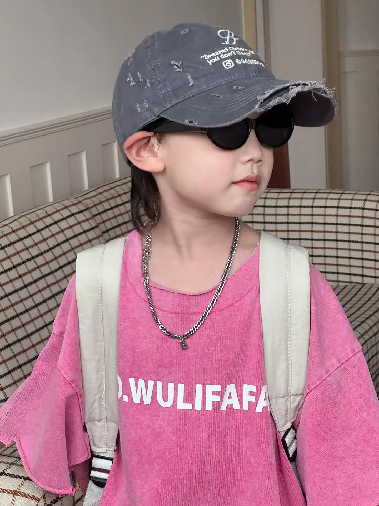 Pink Asymmetrical Kids T-Shirt with Cap & Shorts — feature 44