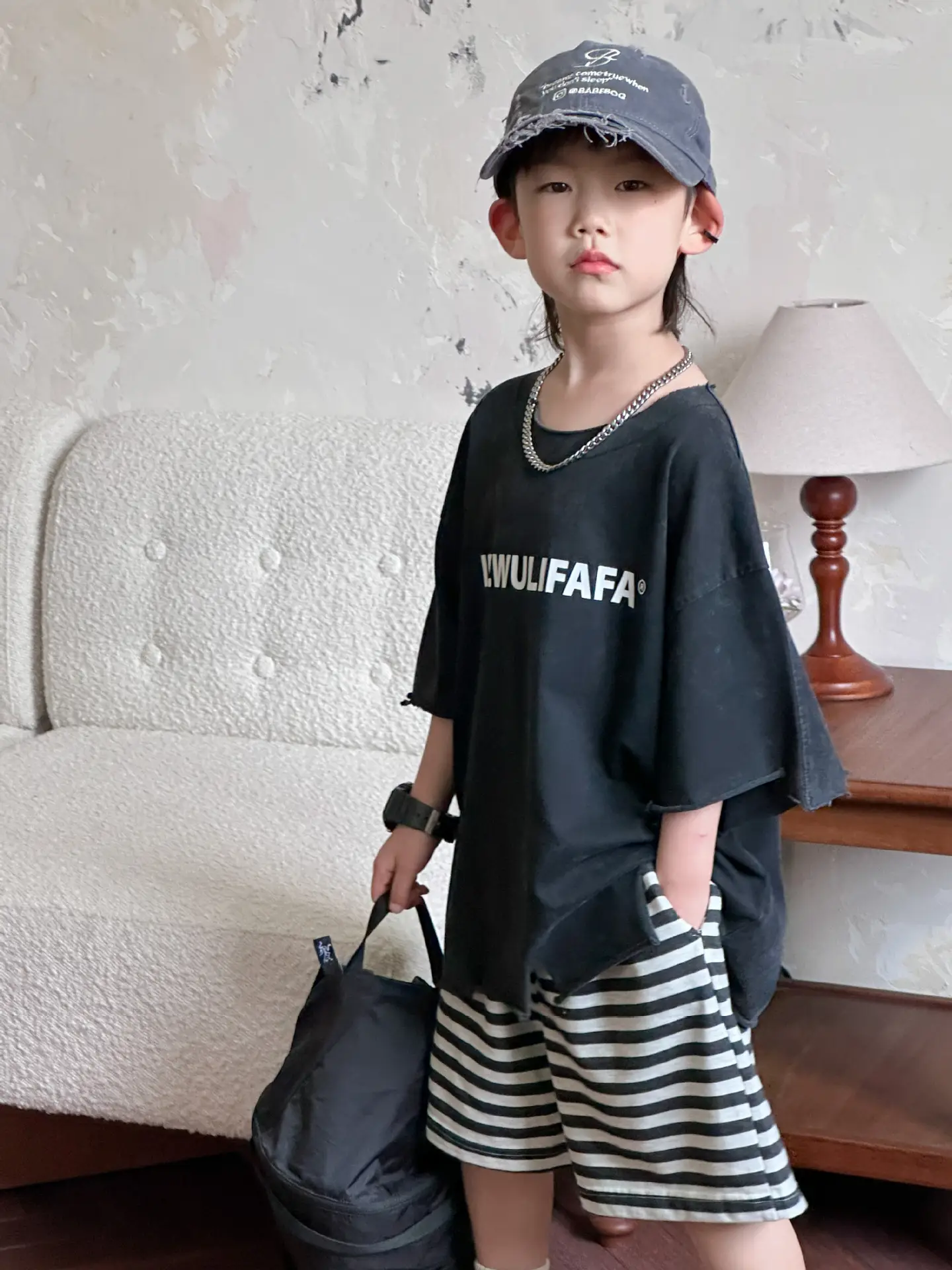 Pink Asymmetrical Kids T-Shirt with Cap & Shorts — feature 5