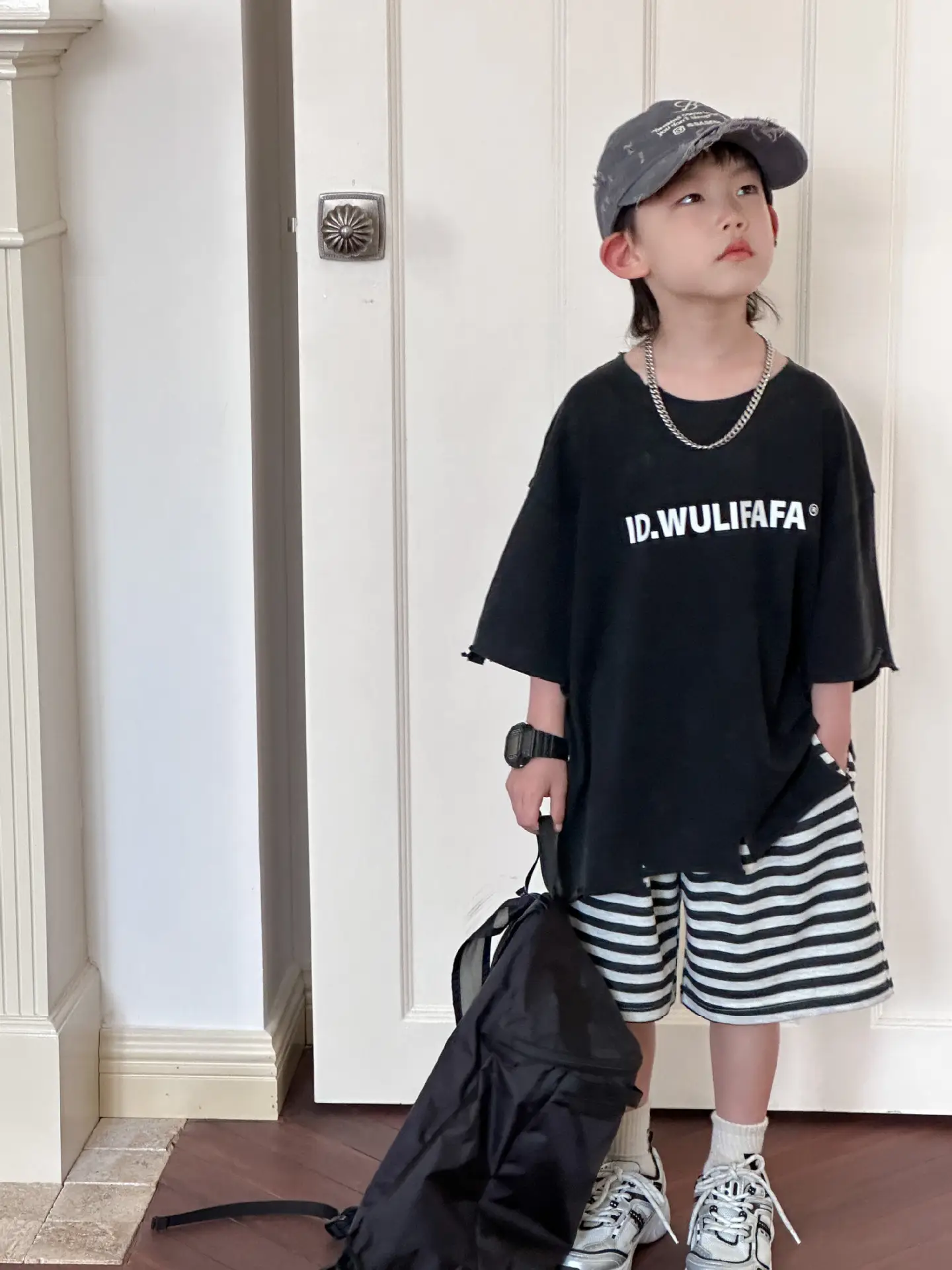 Pink Asymmetrical Kids T-Shirt with Cap & Shorts — feature 7