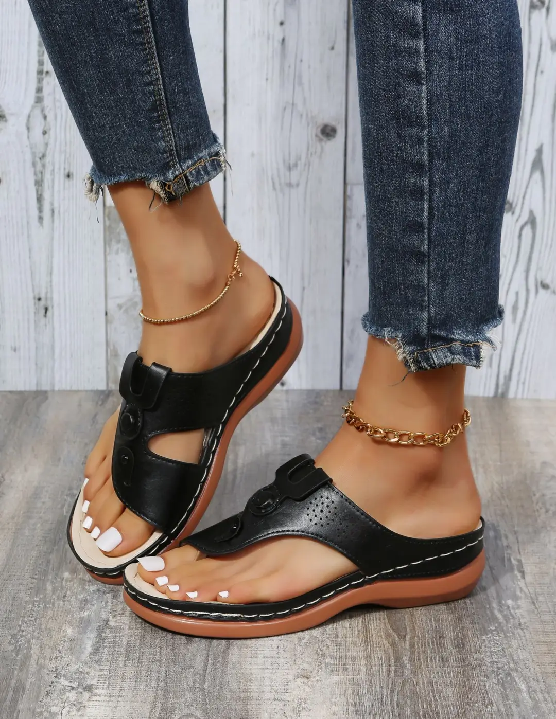 Foreign Trade Large Size Women's Slippers 2026 Spring and Summer New European and American Fashion Wedge Flip-Flops for Outdoor Wear Beach Women's Slippers — feature 6