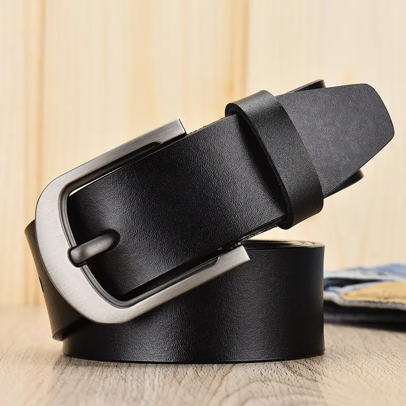 Men's Black Leather Belt 150cm Retro Style - Image 3