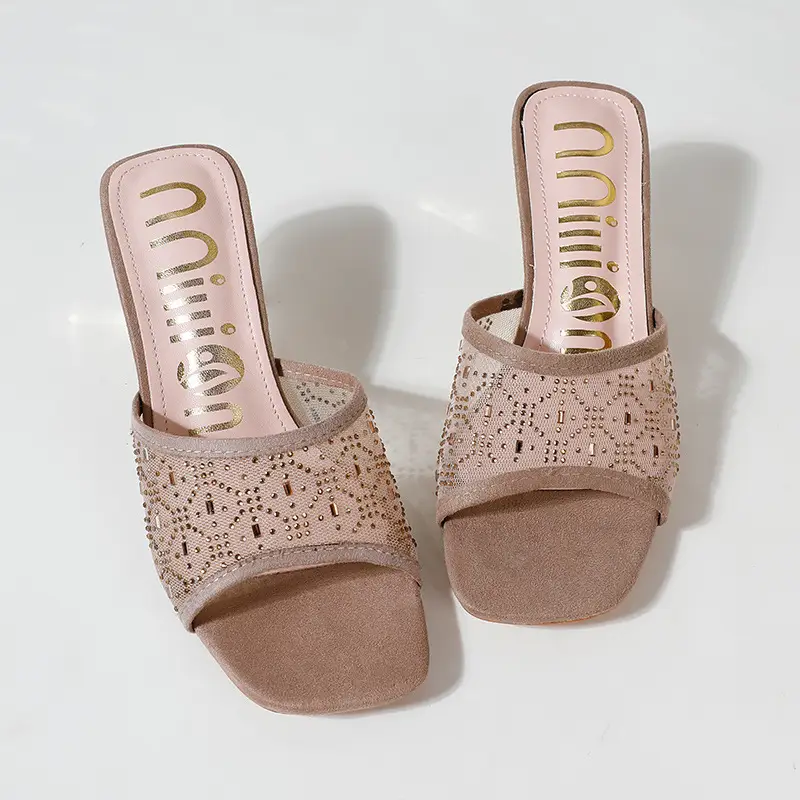 Cross-Border Exclusive Supply of High-Heeled Slip-On Women's Shoes with Thin Heels, Fashionable African Breathable Mesh Women's Heels Slippers — feature 15