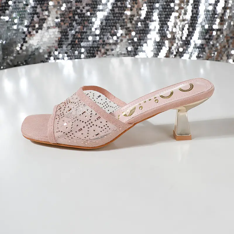 Cross-Border Exclusive Supply of High-Heeled Slip-On Women's Shoes with Thin Heels, Fashionable African Breathable Mesh Women's Heels Slippers — feature 17