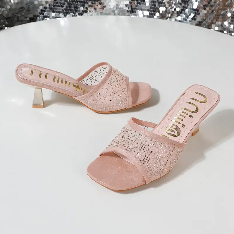 Cross-Border Exclusive Supply of High-Heeled Slip-On Women's Shoes with Thin Heels, Fashionable African Breathable Mesh Women's Heels Slippers — feature 18