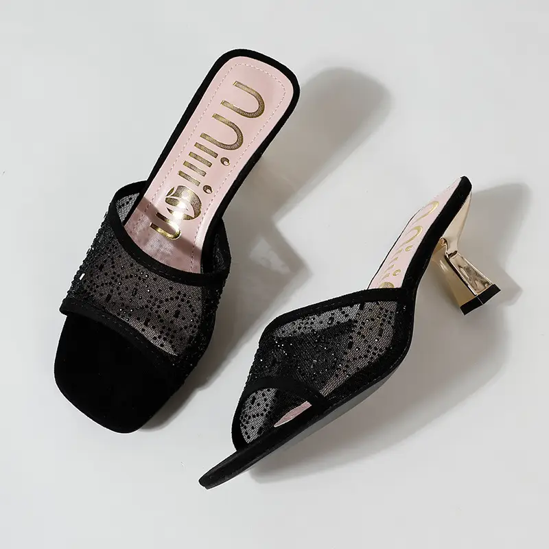 Cross-Border Exclusive Supply of High-Heeled Slip-On Women's Shoes with Thin Heels, Fashionable African Breathable Mesh Women's Heels Slippers — feature 4