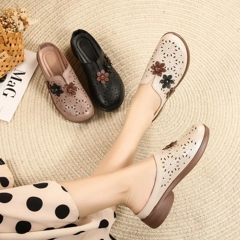 In-Stock Mom Shoes, Non-Slip Soft Sole, Flat Sandals for Middle-Aged and Elderly, Closed-Toe Outdoor Slippers, Summer Flat Sandals - Image 4