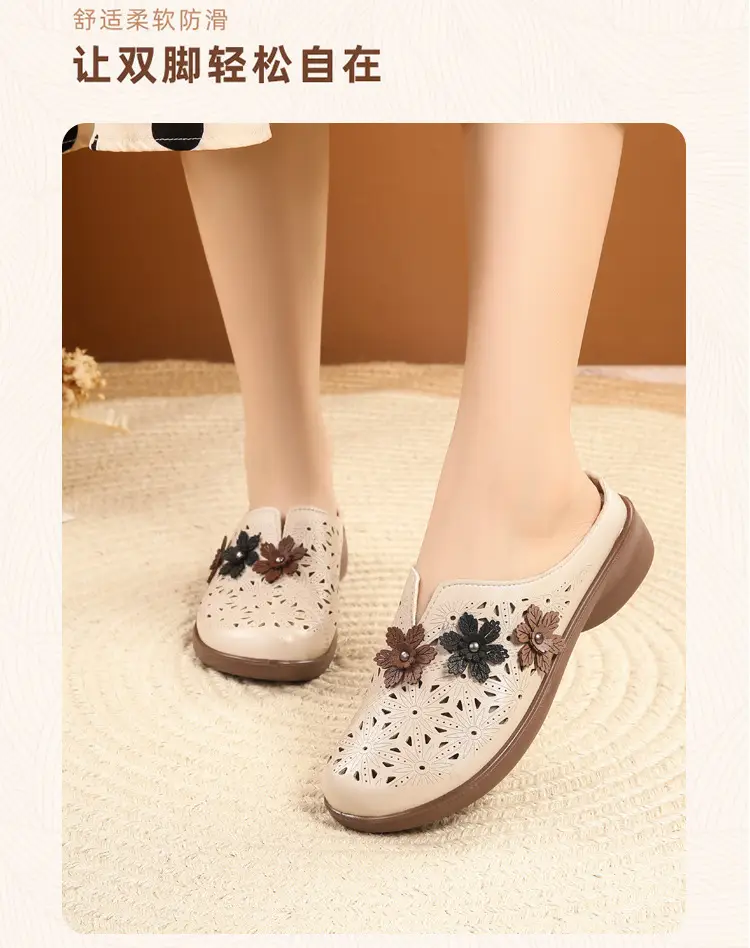 In-Stock Mom Shoes, Non-Slip Soft Sole, Flat Sandals for Middle-Aged and Elderly, Closed-Toe Outdoor Slippers, Summer Flat Sandals — feature 2
