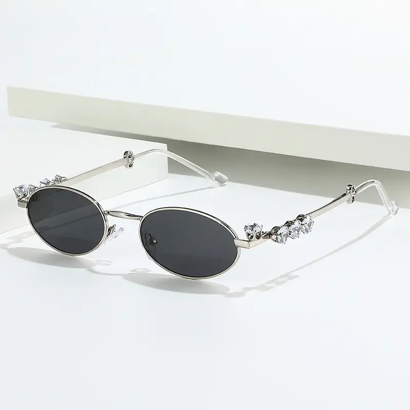 Oval Diamond Metal Sunglasses for Women - Image 7