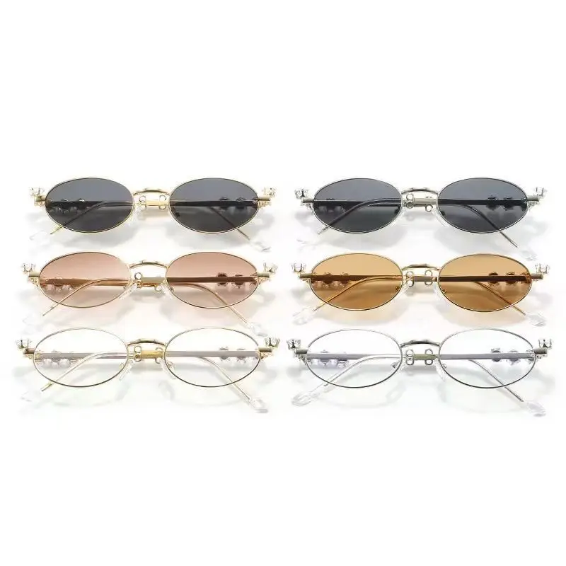 Oval Diamond Metal Sunglasses for Women - Image 8