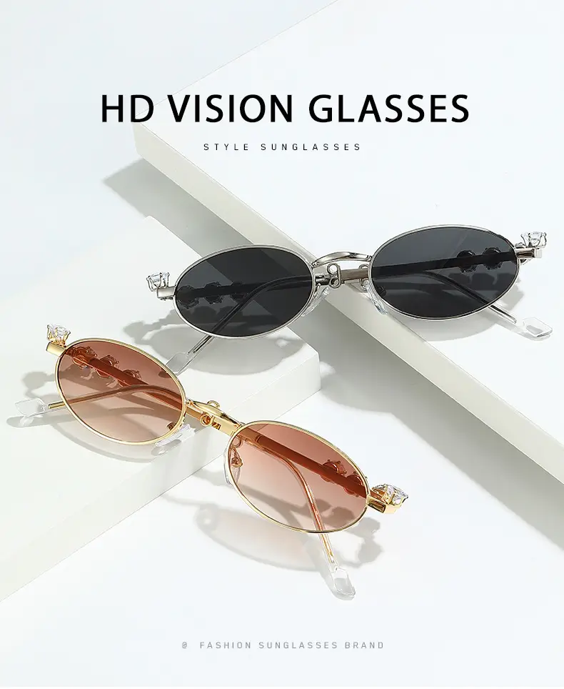 Oval Diamond Metal Sunglasses for Women — feature 9