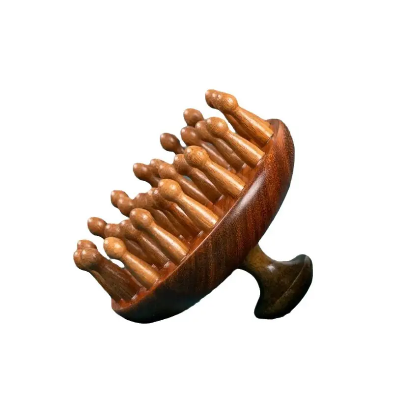 Golden Sandalwood Multi-Tooth Massage Comb with 28 Teeth for Head Meridian Massage, Green Sandalwood Meridian Comb for Scalp Massage - Image 15
