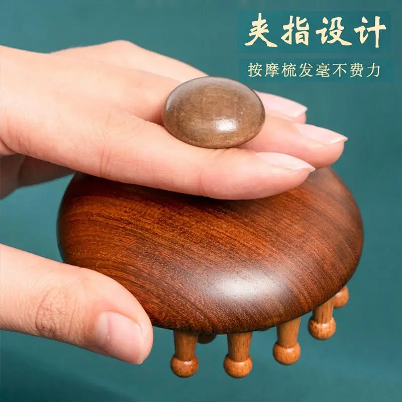 Golden Sandalwood Multi-Tooth Massage Comb with 28 Teeth for Head Meridian Massage, Green Sandalwood Meridian Comb for Scalp Massage — feature 14
