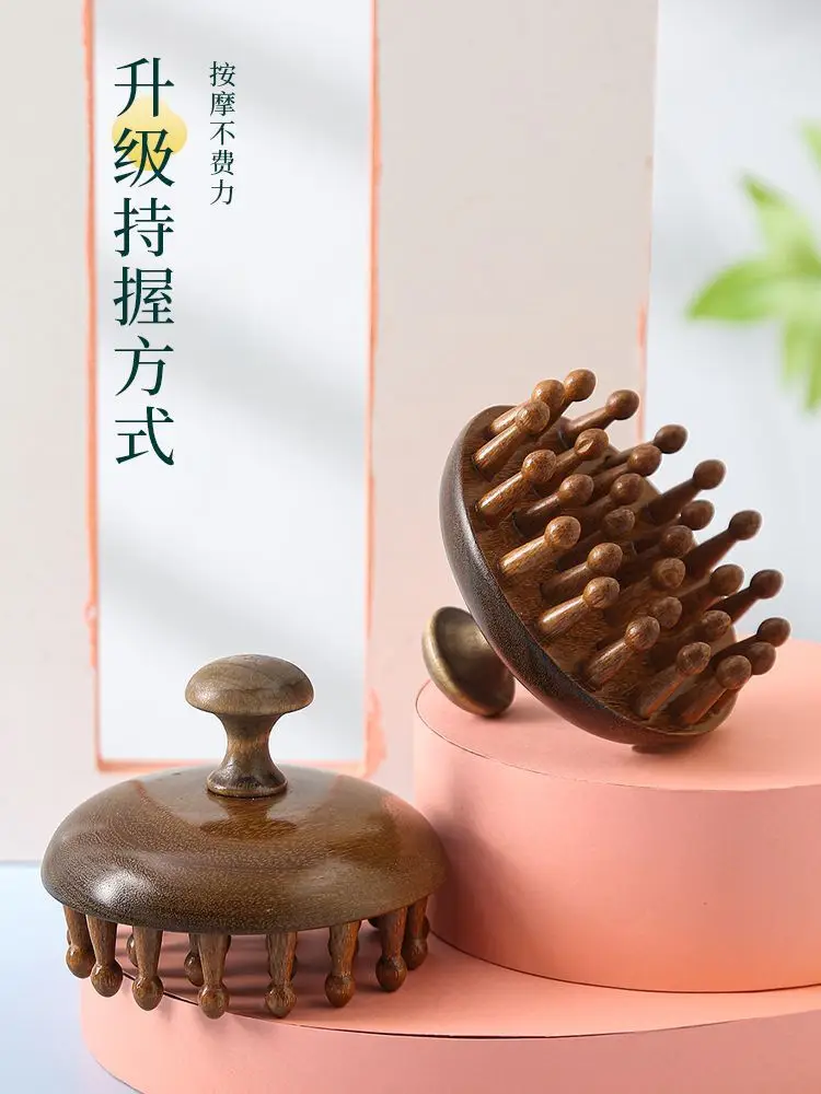 Golden Sandalwood Multi-Tooth Massage Comb with 28 Teeth for Head Meridian Massage, Green Sandalwood Meridian Comb for Scalp Massage — feature 2