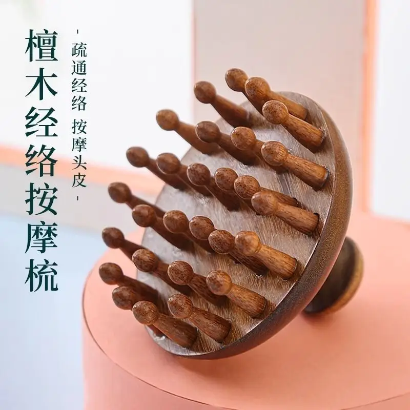 Golden Sandalwood Multi-Tooth Massage Comb with 28 Teeth for Head Meridian Massage, Green Sandalwood Meridian Comb for Scalp Massage — feature 4