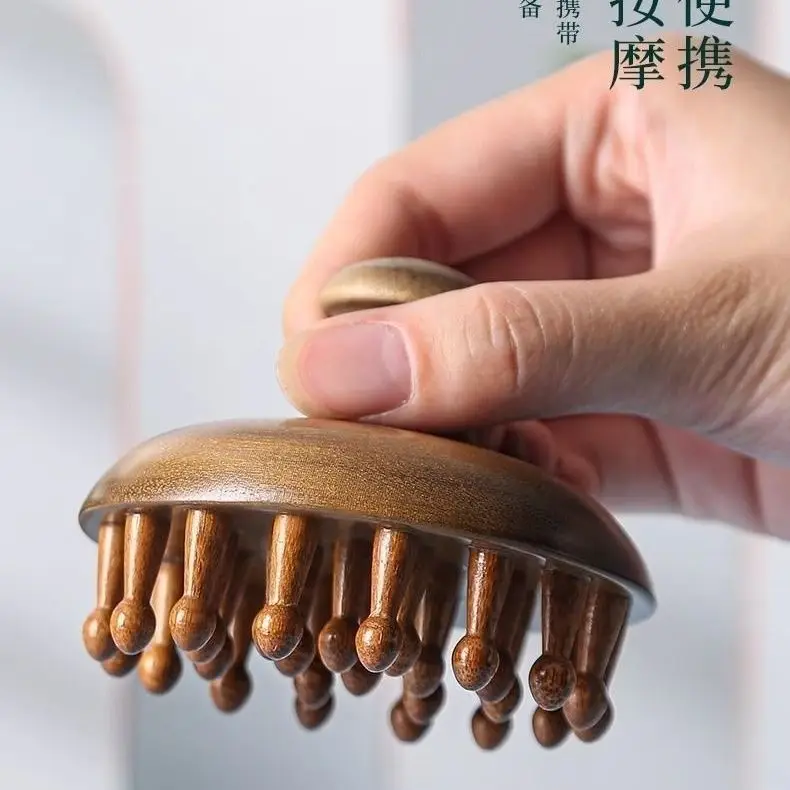 Golden Sandalwood Multi-Tooth Massage Comb with 28 Teeth for Head Meridian Massage, Green Sandalwood Meridian Comb for Scalp Massage — feature 5