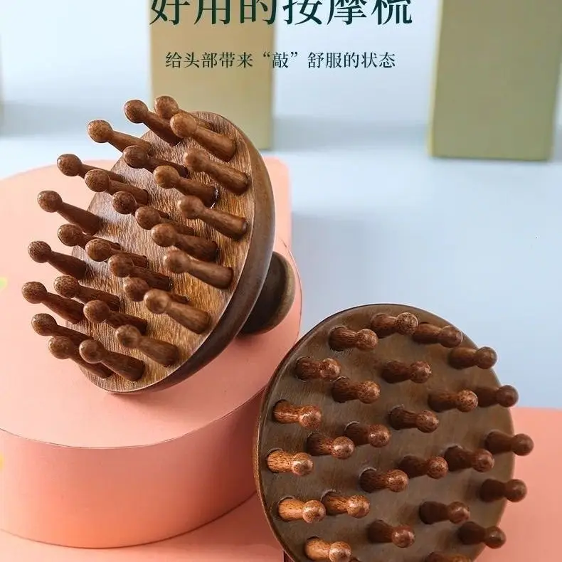 Golden Sandalwood Multi-Tooth Massage Comb with 28 Teeth for Head Meridian Massage, Green Sandalwood Meridian Comb for Scalp Massage — feature 6