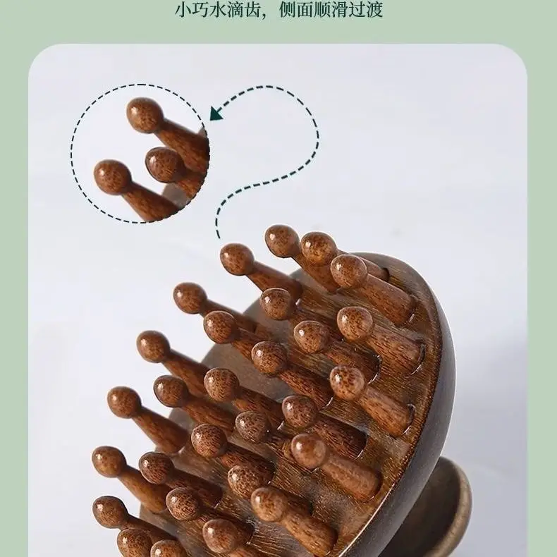 Golden Sandalwood Multi-Tooth Massage Comb with 28 Teeth for Head Meridian Massage, Green Sandalwood Meridian Comb for Scalp Massage — feature 7