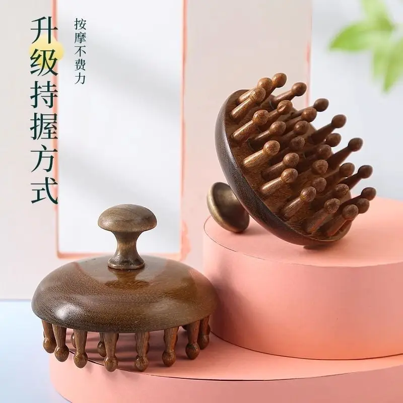 Golden Sandalwood Multi-Tooth Massage Comb with 28 Teeth for Head Meridian Massage, Green Sandalwood Meridian Comb for Scalp Massage — feature 8