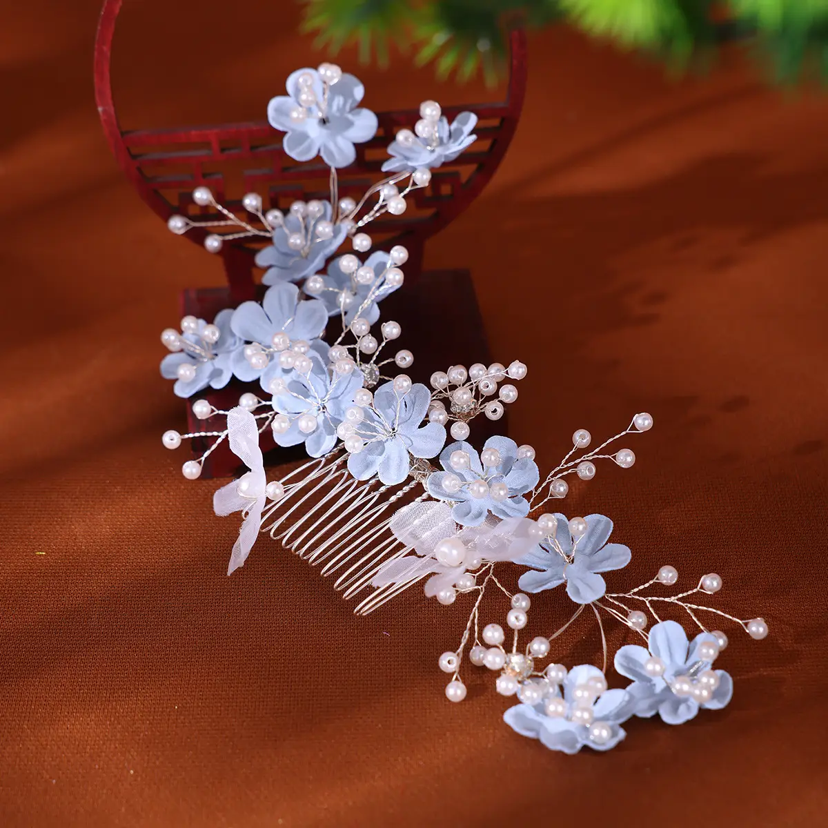Handmade Blue Pearl Hair Accessories for Bridal & Travel Use