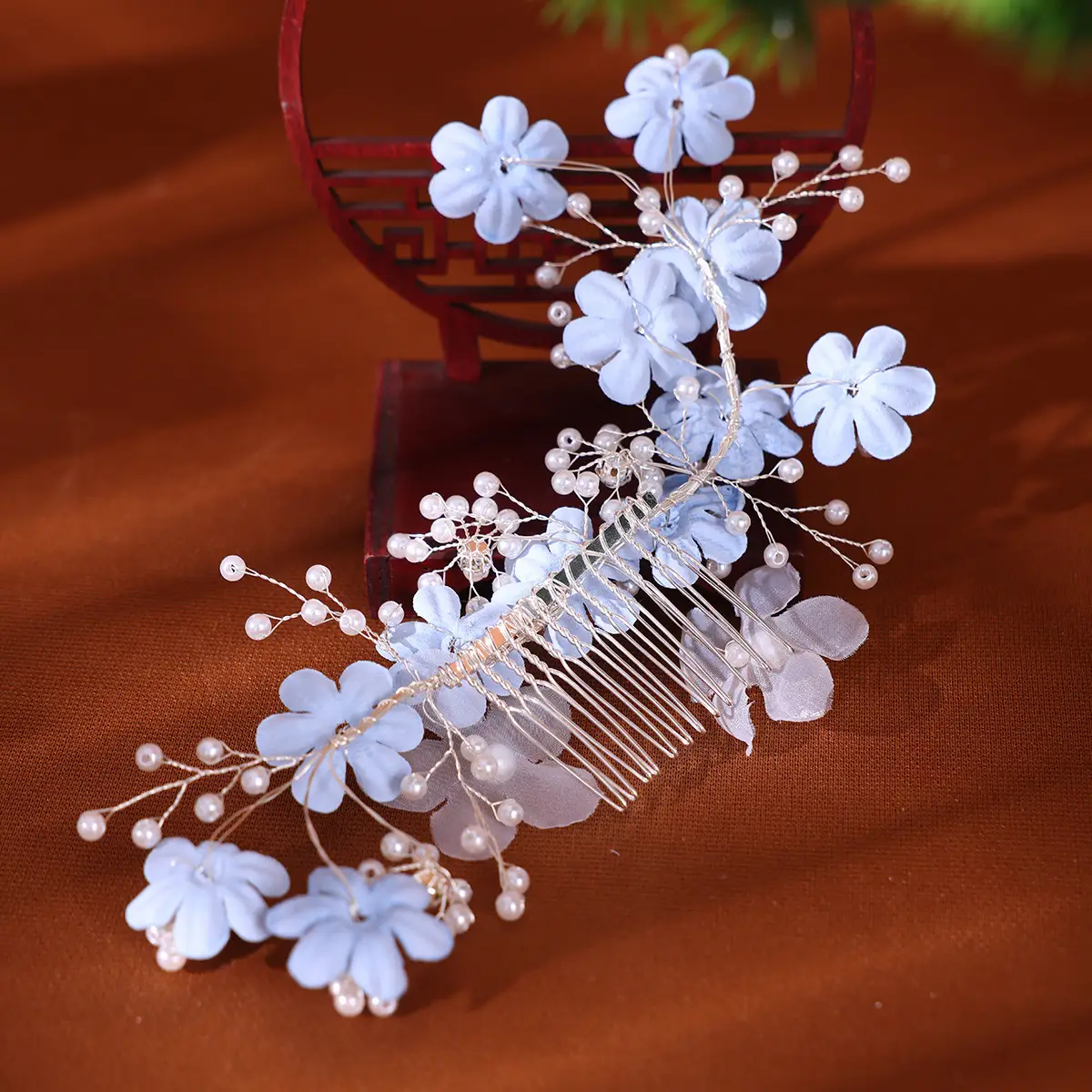 Handmade Blue Pearl Hair Accessories for Bridal & Travel Use