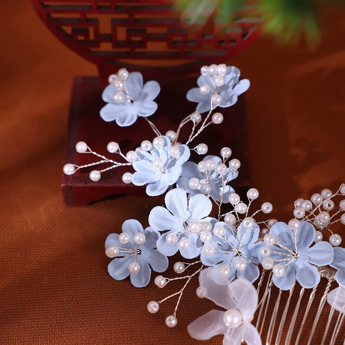 Handmade Blue Pearl Hair Accessories for Bridal & Travel Use