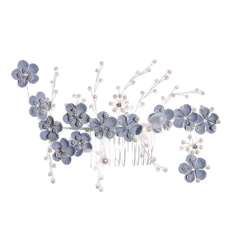 Handmade Blue Pearl Hair Accessories for Bridal & Travel Use