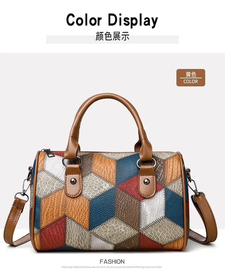 Crossbody Bag Geometric Plaid Pattern Brown Blue Red — feature 23