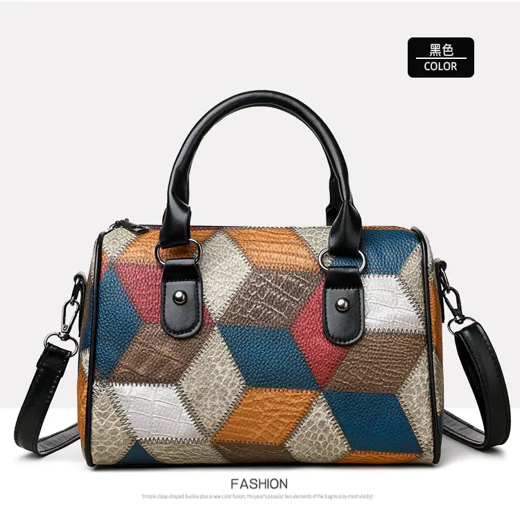 Crossbody Bag Geometric Plaid Pattern Brown Blue Red — feature 24