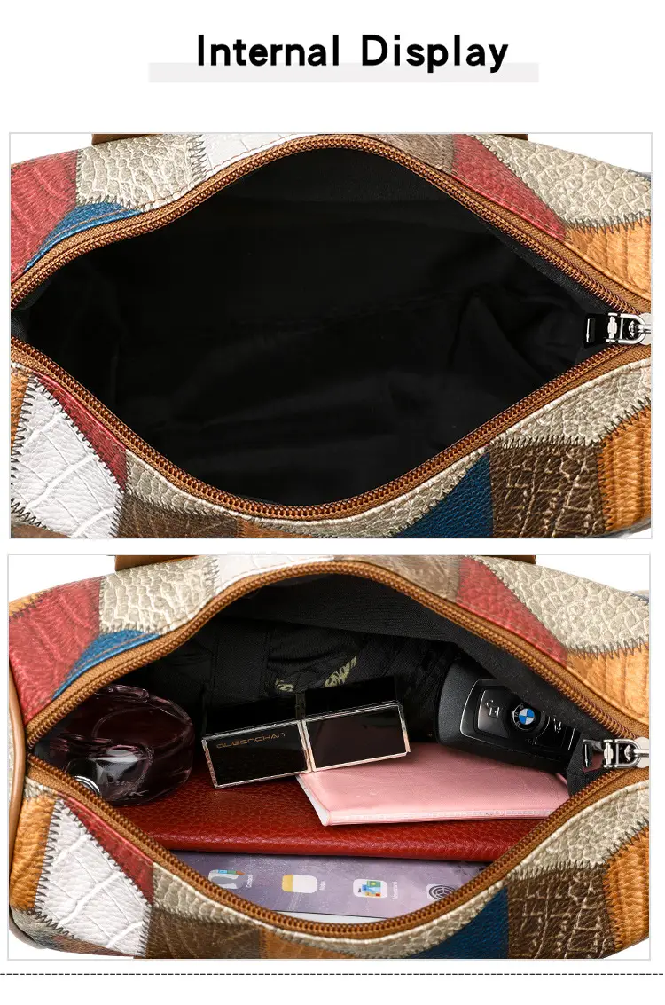 Crossbody Bag Geometric Plaid Pattern Brown Blue Red — feature 30