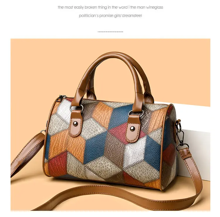 Crossbody Bag Geometric Plaid Pattern Brown Blue Red — feature 8