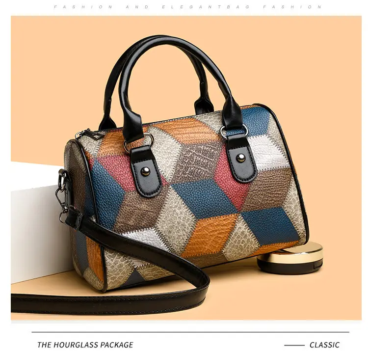 Crossbody Bag Geometric Plaid Pattern Brown Blue Red — feature 9