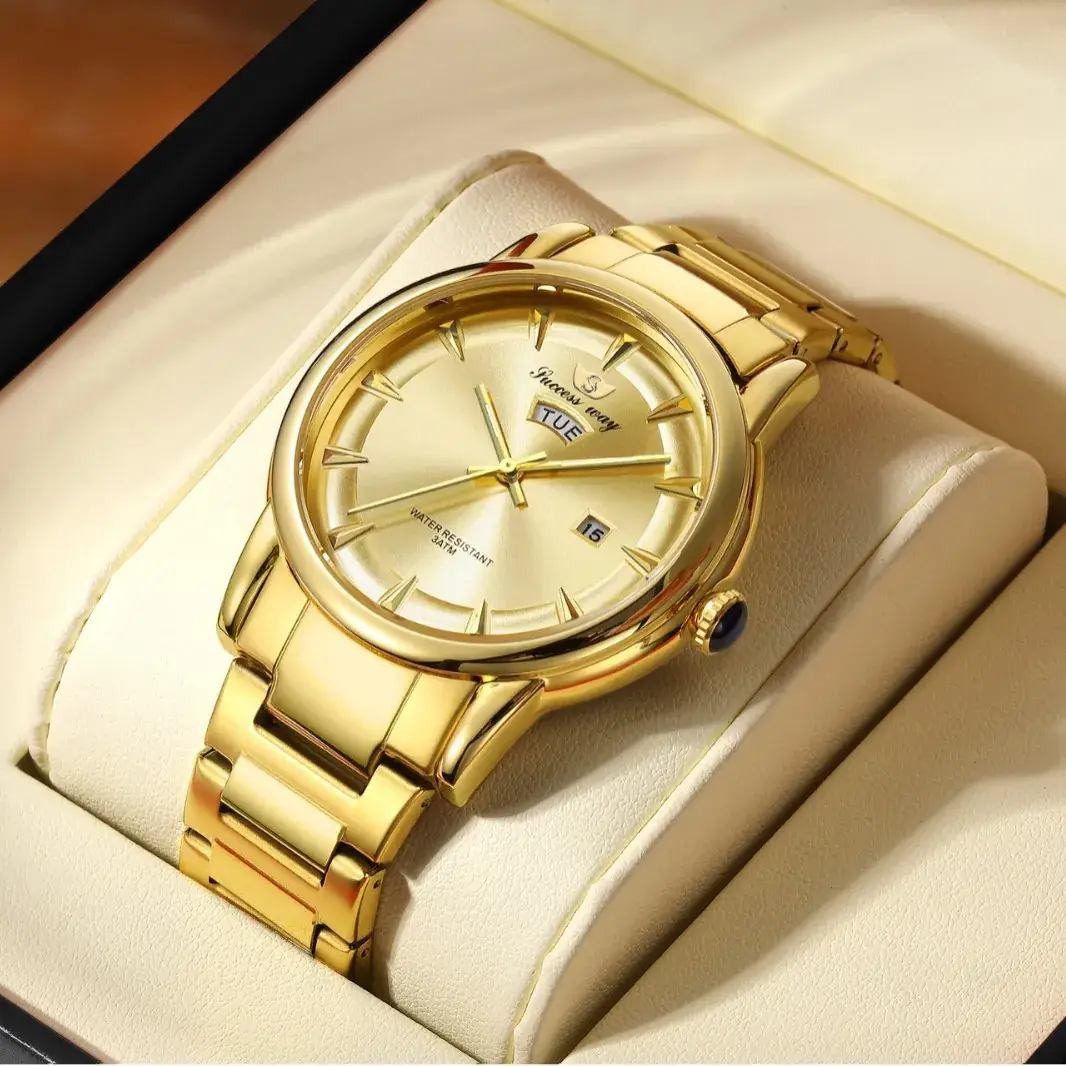 Men's Gold Silver Watch with 14 Display
