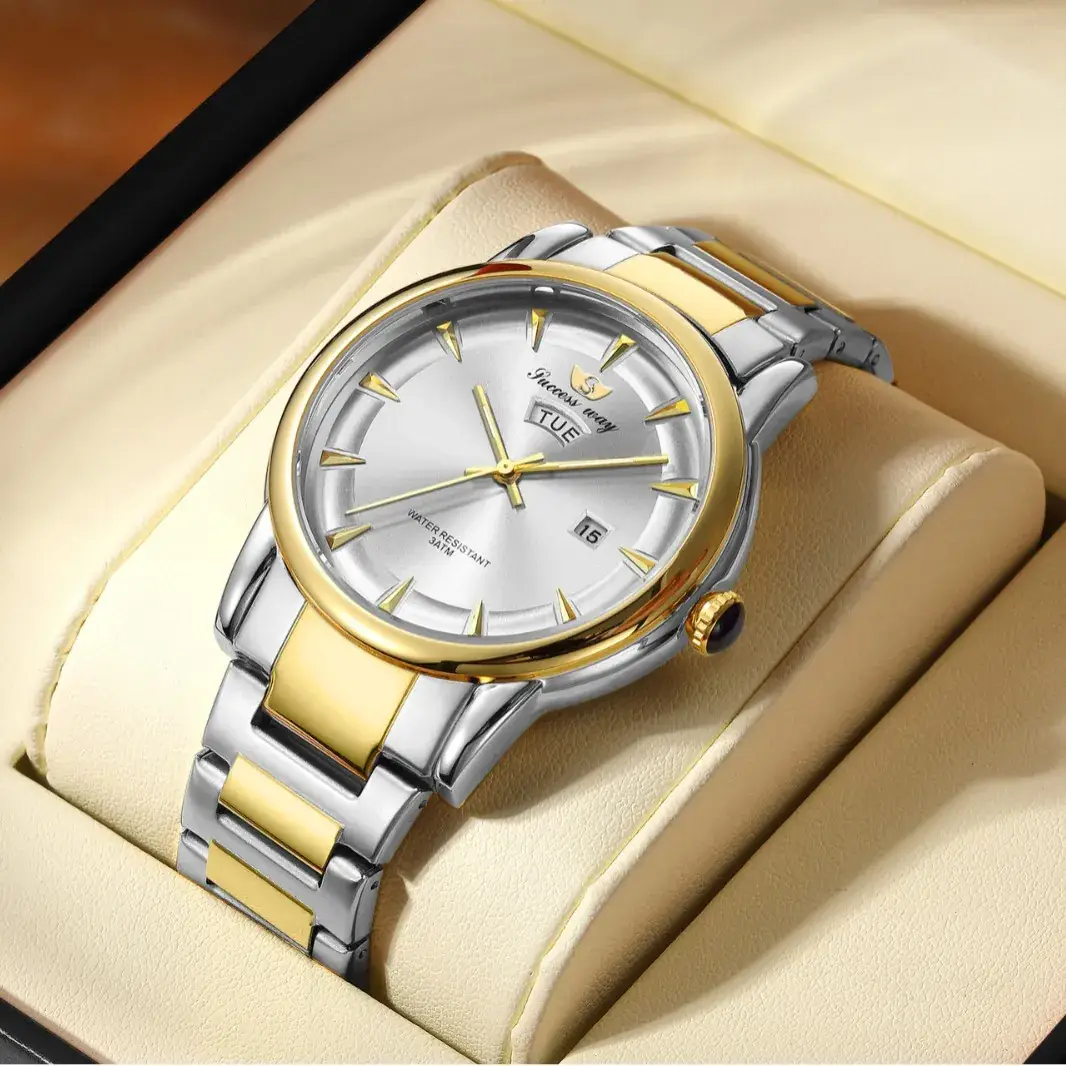 Men's Gold Silver Watch with 14 Display