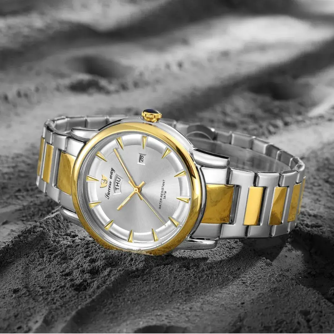 Men's Gold Silver Watch with 14 Display