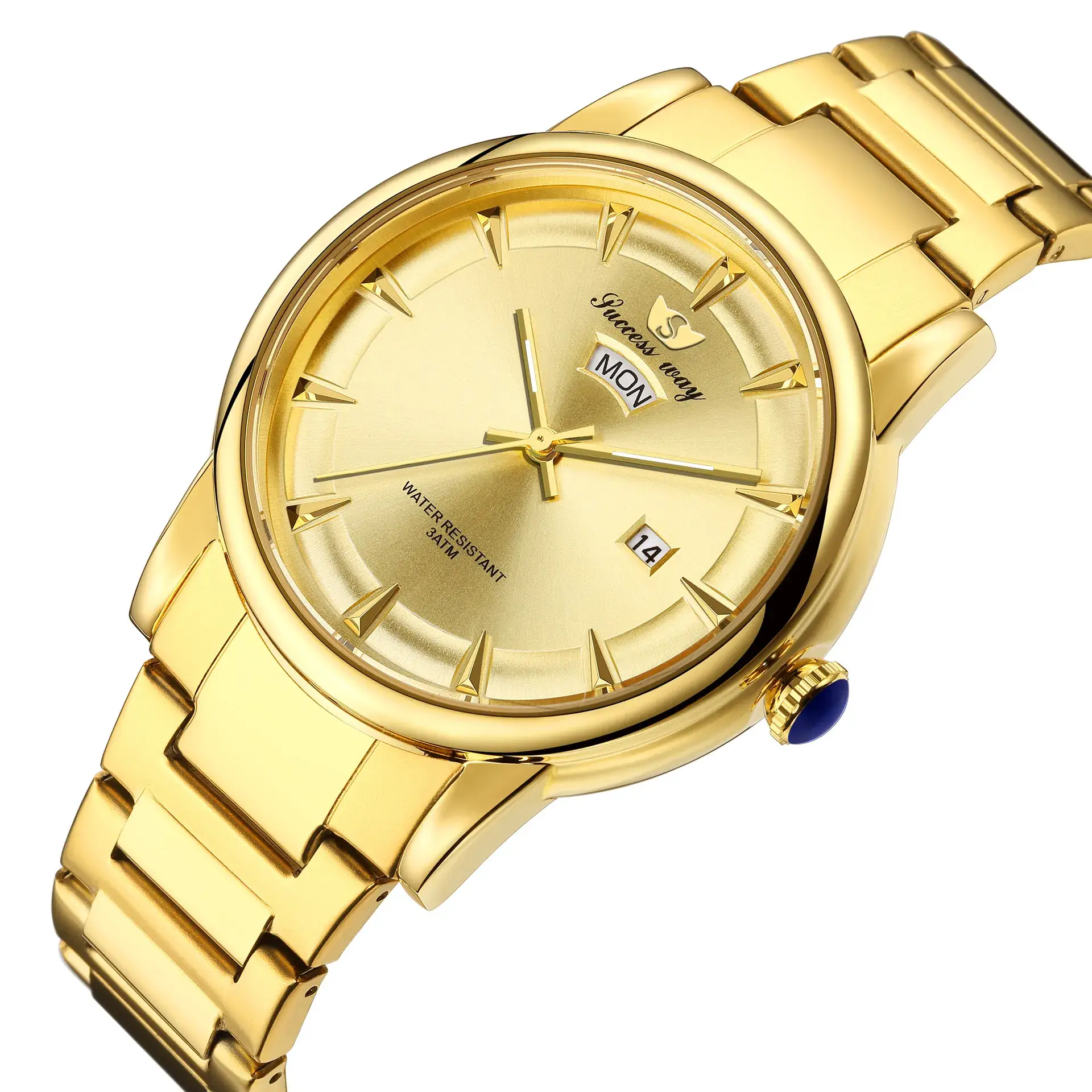Men's Gold Silver Watch with 14 Display
