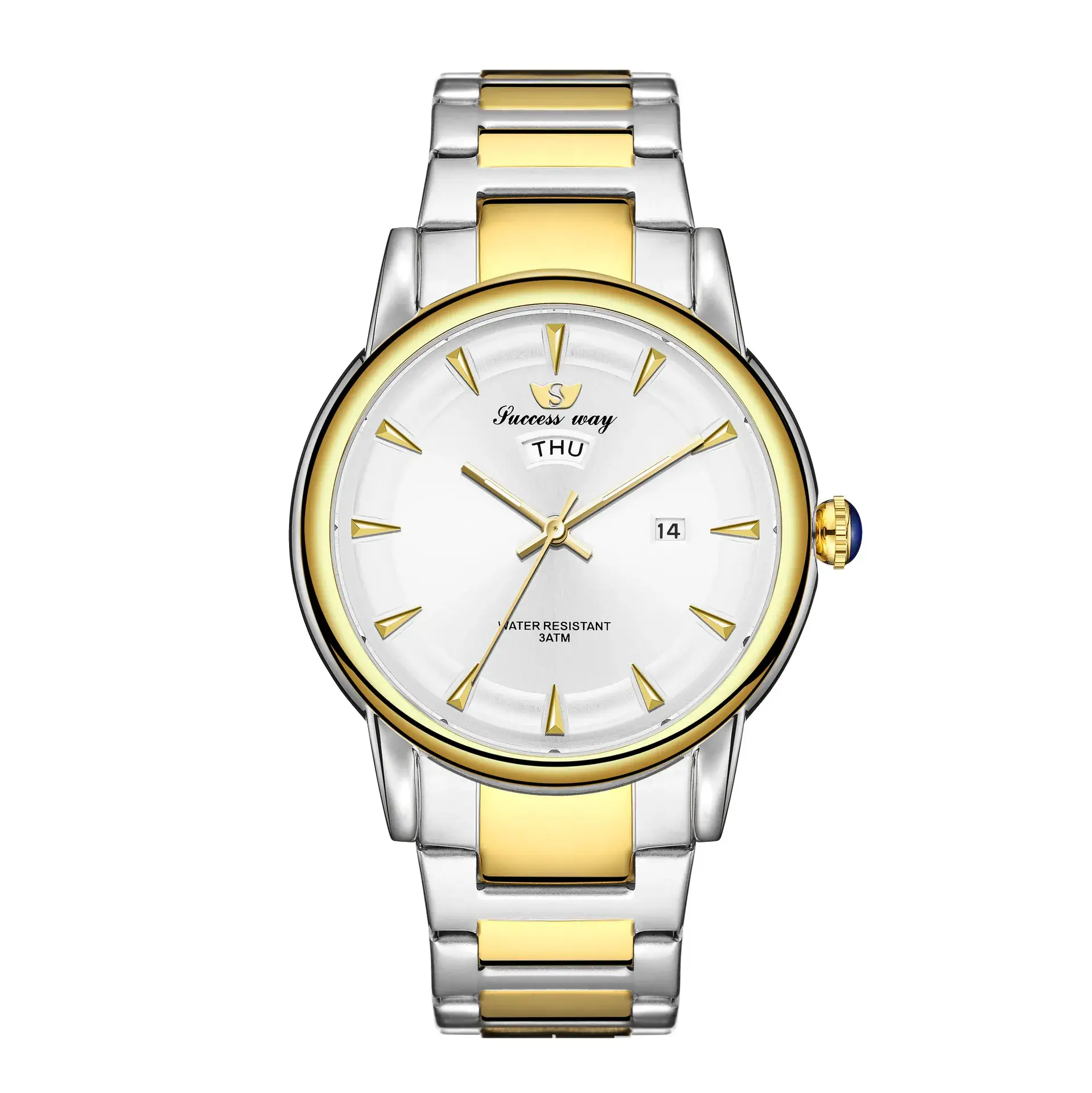 Men's Gold Silver Watch with 14 Display