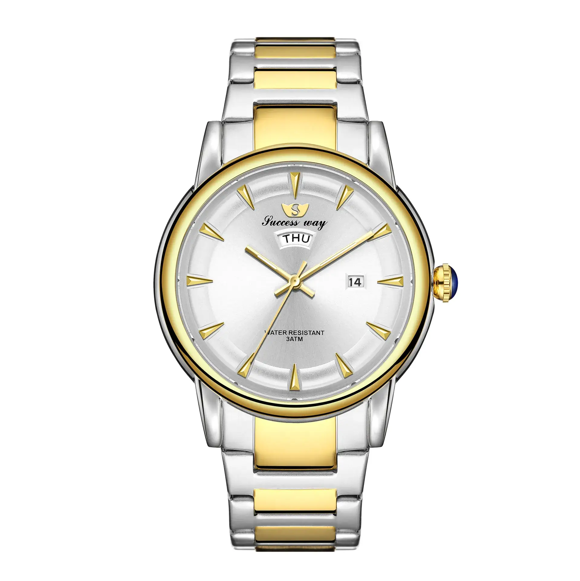Men's Gold Silver Watch with 14 Display