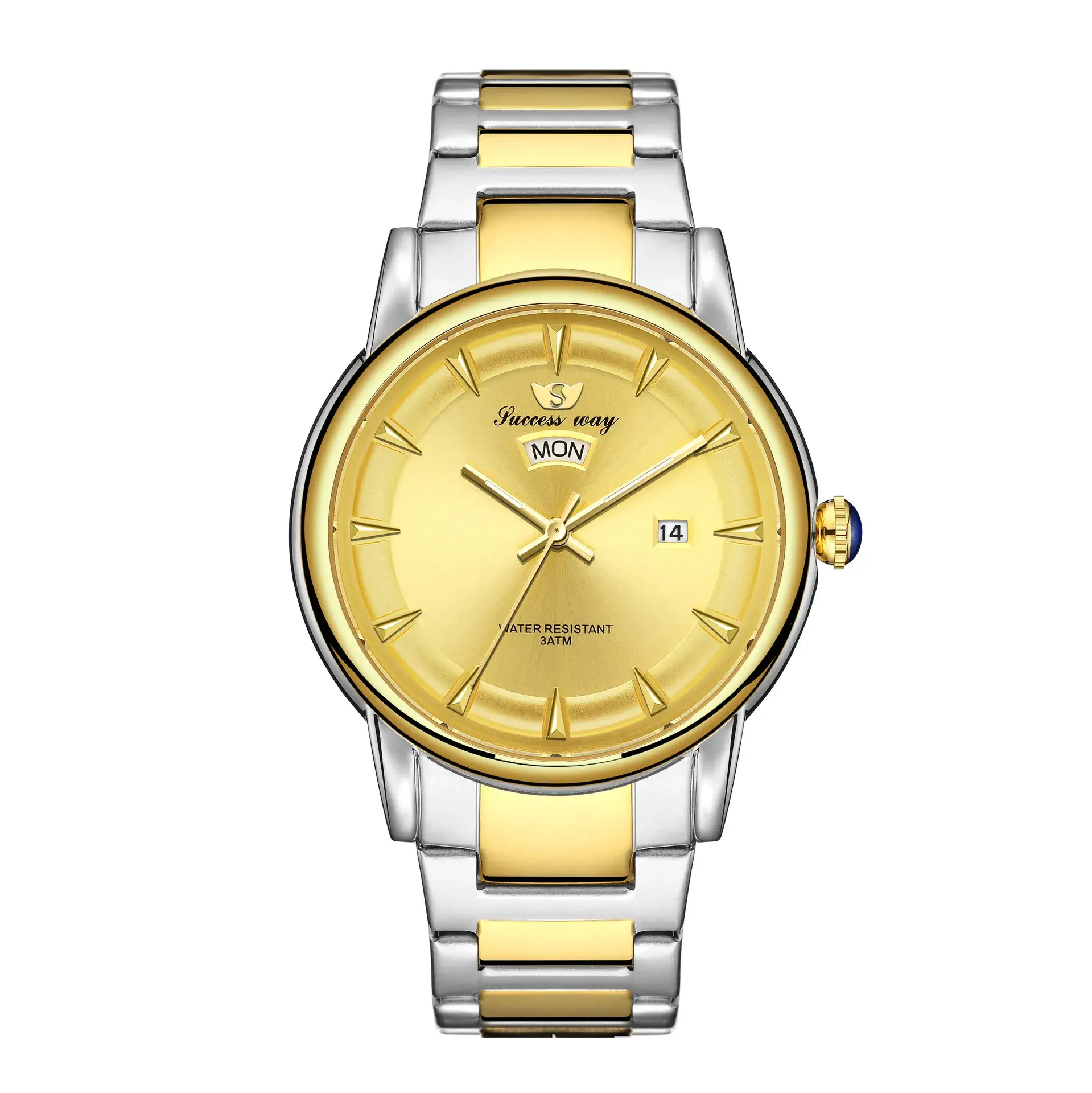 Men's Gold Silver Watch with 14 Display