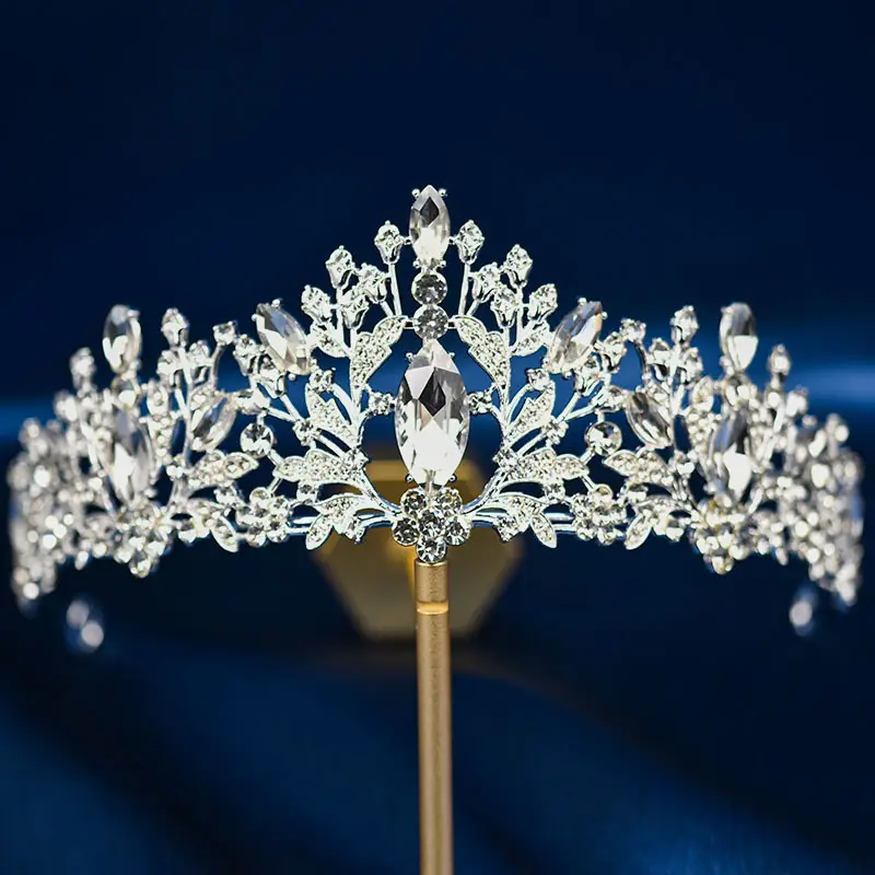 European & American Bride Crown with Red & Blue Crystal