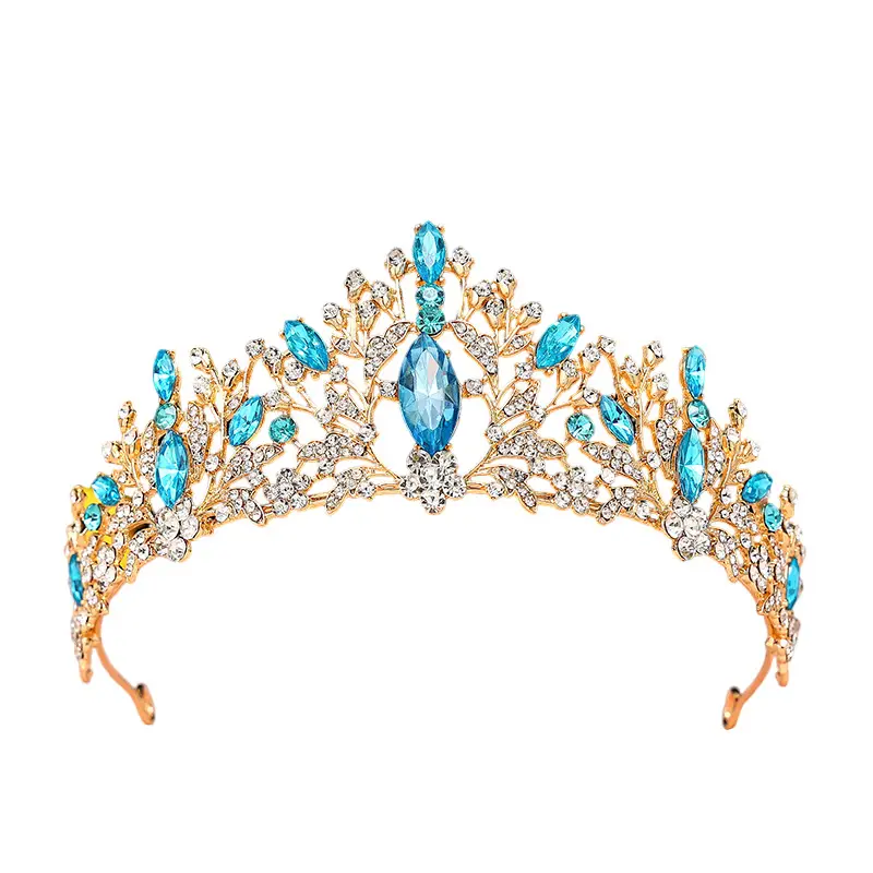 European & American Bride Crown with Red & Blue Crystal