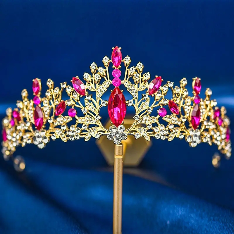 European & American Bride Crown with Red & Blue Crystal — feature 13