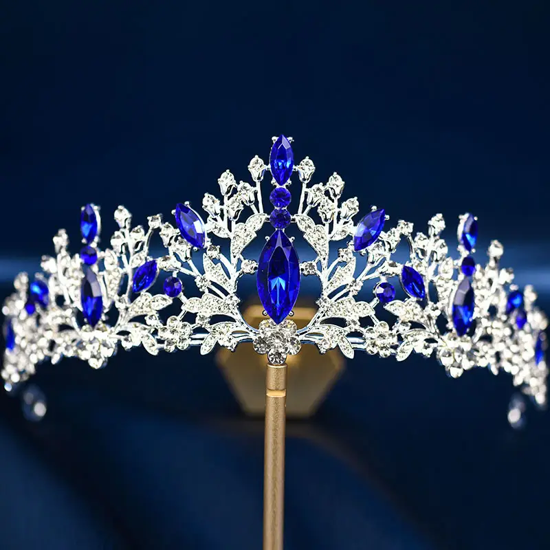 European & American Bride Crown with Red & Blue Crystal — feature 15