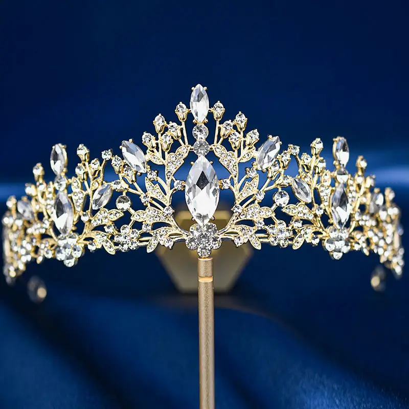 European & American Bride Crown with Red & Blue Crystal