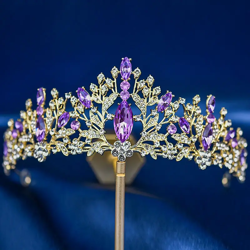 European & American Bride Crown with Red & Blue Crystal