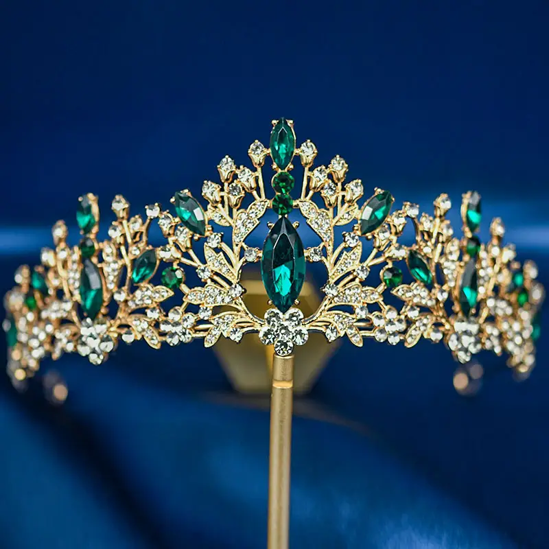 European & American Bride Crown with Red & Blue Crystal