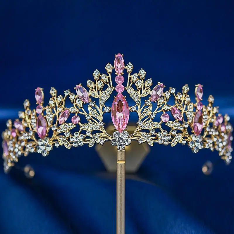 European & American Bride Crown with Red & Blue Crystal