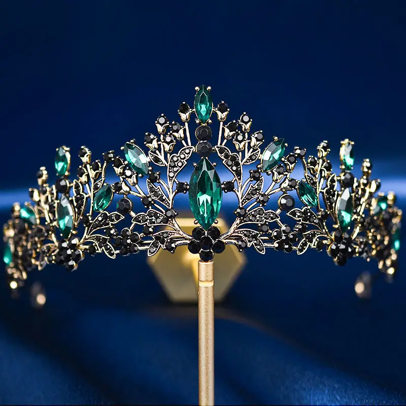 European & American Bride Crown with Red & Blue Crystal