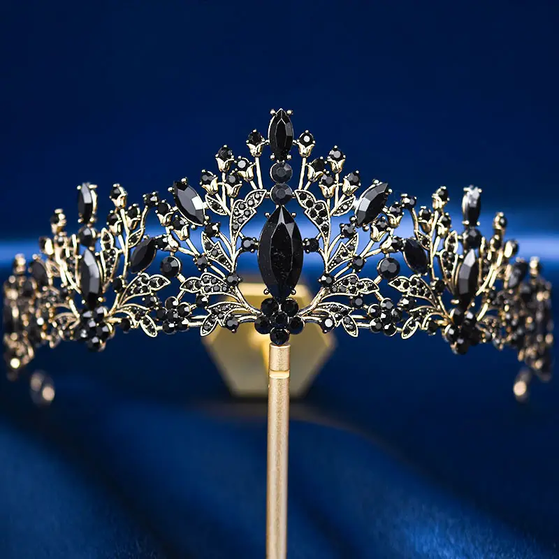 European & American Bride Crown with Red & Blue Crystal